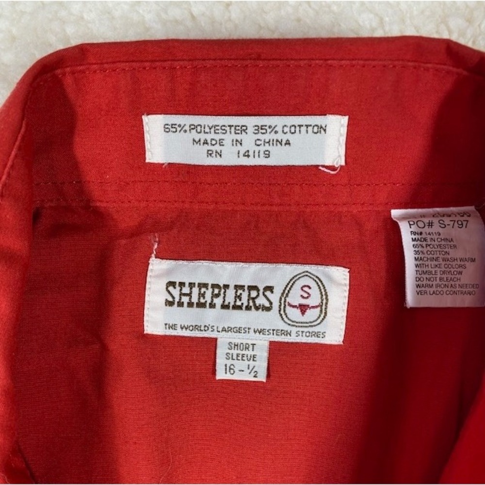 Sheplers Mens Red Short Sleeve Western Snap Button Shirt Size 16 1/2 - Picture 3 of 10